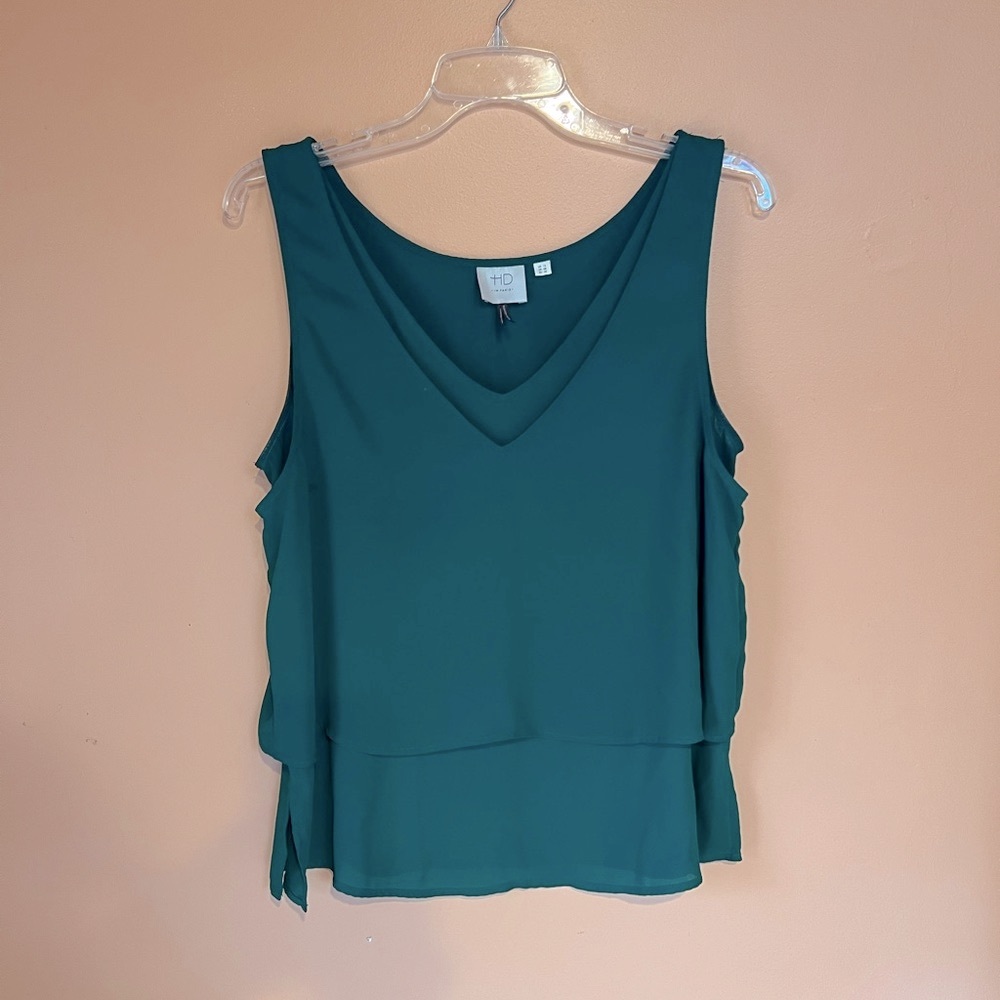 Anthropologie HD in Paris Size 12 Women’s Green V Neck Blousy Tank Top